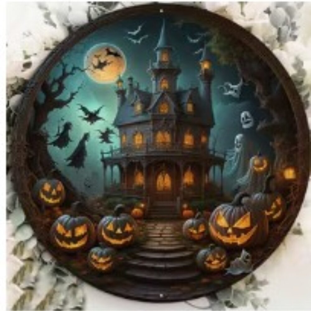 1pc 8"x8" Aluminum Sign, Haunted House Wall Sign, Halloween Decor